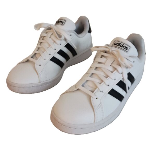 Adidas Grand Court White Sneakers w/ Black Stripes Women’s Size 8 - Picture 2 of 16
